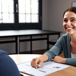 **

A freelancer smiling warmly at a client during a meeting, conveying a professional yet friendly demeanor. The scene emphasizes open communication and a welcoming atmosphere.

**
